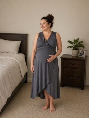 Motherhood Maternity Blue/Gray High-Low Wrap Maternity Dress